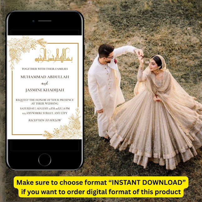 Convite Casamento Dourado com Muçulmanos Islâmicos (Criador carregado)