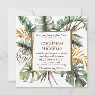 Convite Casamento Dourado com o Elegante Tropical Palms