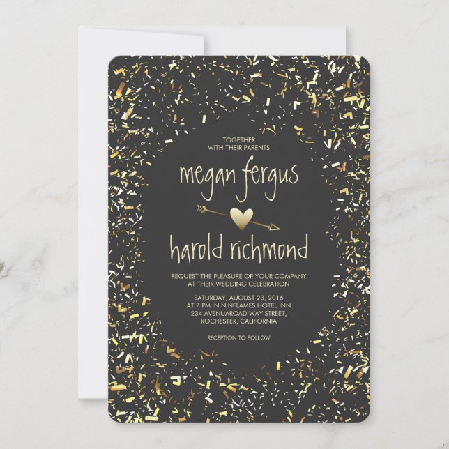 Convite casamento Dourado com os falsos confetti (Frente)