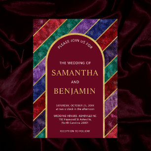 Convite Casamento Dourado com Tone Burgundy, Arch de Luxo
