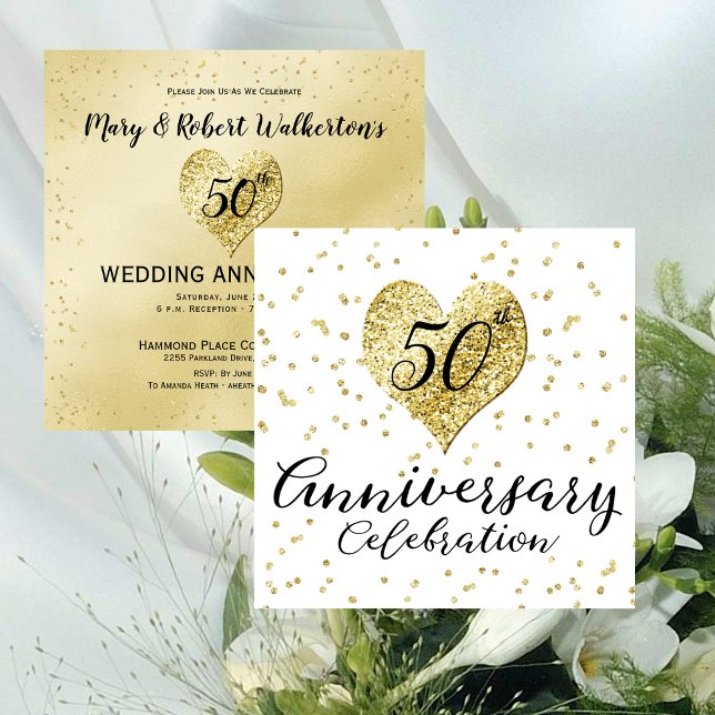 Convite Casamento Dourado Confetti no 50º aniversário (50th Anniversary Gold Confetti Wedding Invitation)