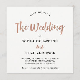 Convite Casamento Dourado cor-de-rosa do falso escrito à