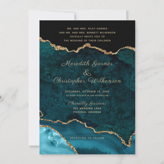Convite Casamento Dourado da Agata Teal (Frente)