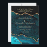 Convite Casamento Dourado da Agata Teal<br><div class="desc">Convite para casamento da Elegante Dourada Glitter e da Teal Agate com o convite formal hospedado pelos pais do casal.</div>