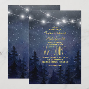 Convite Casamento Dourado da Floresta da Noite   Luzes de 