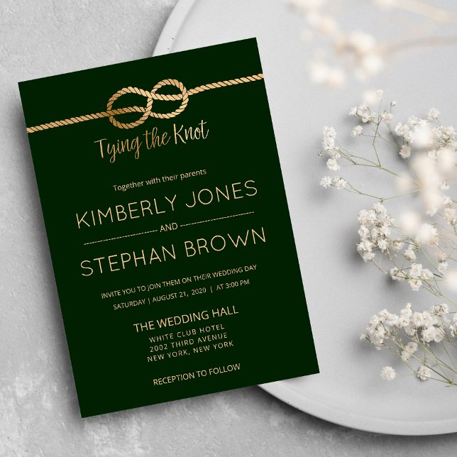 Convite Casamento Dourado da Floresta Mod em casando (Tying the Knot Quote Mod Forest Green Gold Wedding )