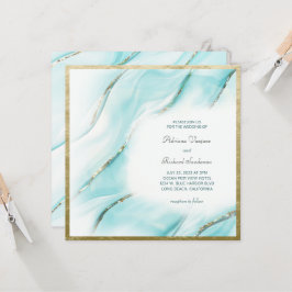 Convite Casamento Dourado da Praça Agate Turquoise Elegant