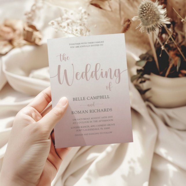 Convite Casamento Dourado da Rosa de Caligrafia Moderna (Criador carregado)