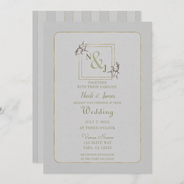 Convite Casamento Dourado da Rússia Natural Rosa Botânica  (Frente/Verso)