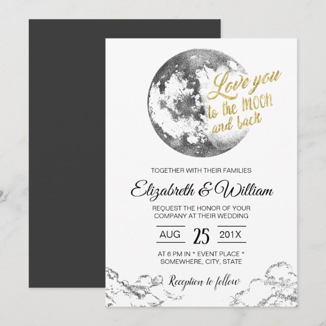 Convite Casamento Dourado da Tipografia Elegante (Frente/Verso)