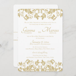 Convite Casamento Dourado Damask Emblem
