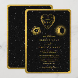 Convite Casamento Dourado das Estrelas Celestiais Crescent