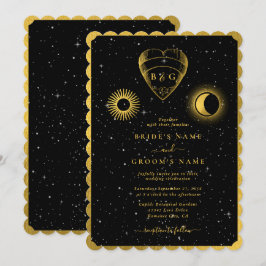 Convite Casamento Dourado das Estrelas Celestiais Crescent