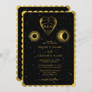Convite Casamento Dourado das Estrelas Celestiais Crescent