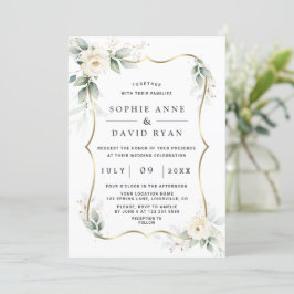 Convite Casamento Dourado das Flores Brancas Elegante Gree