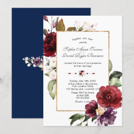 Convite Casamento Dourado das Flores Real Burgundy