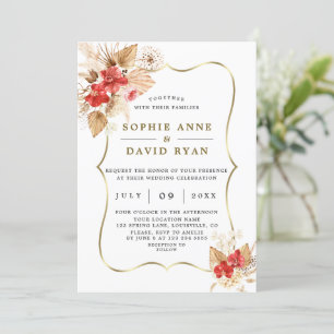 Convite Casamento Dourado das Orquídeas Vermelhas do Dese
