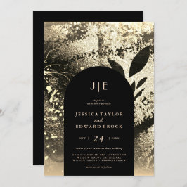 Convite Casamento Dourado de Abstrato Botânica Chic Foil F