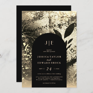 Convite Casamento Dourado de Abstrato Botânica Chic Foil F