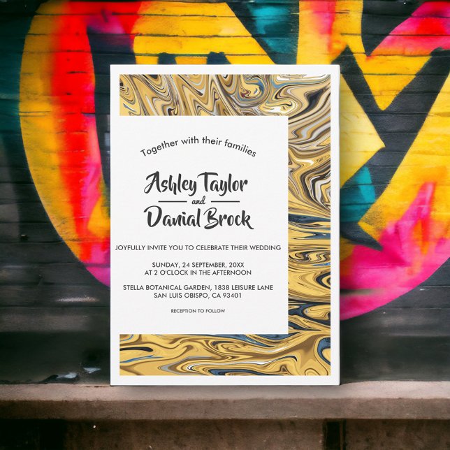 Convite Casamento Dourado de Abstrato de Na moda, com fusã (Criador carregado)