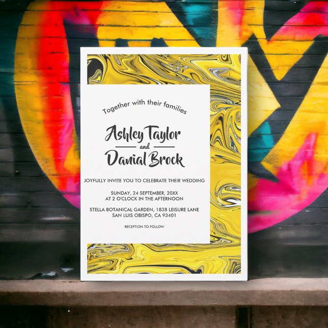 Convite Casamento Dourado de Abstrato preto mínimo moderno (Criador carregado)