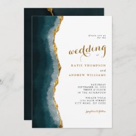 Convite Casamento Dourado de Agata Elegante Turquoise Por 