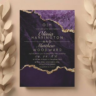 Convite Casamento Dourado de Agate com Casamento Roxo Mode