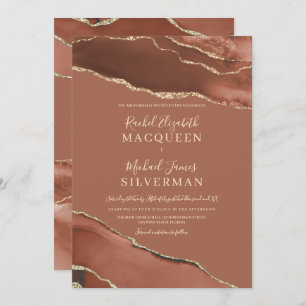 Convite Casamento Dourado de Agate Marble Terracotta