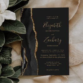 Convite Casamento Dourado de Agate Negro Moderno