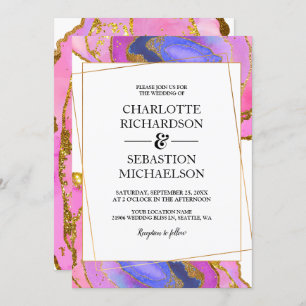 Convite Casamento Dourado de Agatos de Órmaco-d'água Rosa