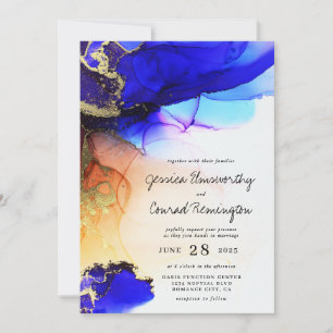 Convite Casamento Dourado de Álcool Laranja Chic Blue