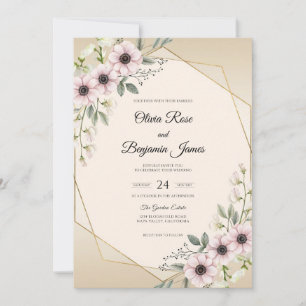 Convite Casamento Dourado de Anêmona Malva