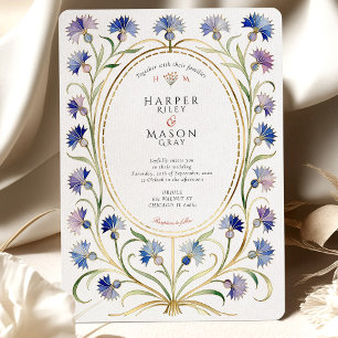 Convite Casamento Dourado de Arte Elegante Nouveau Cornflo