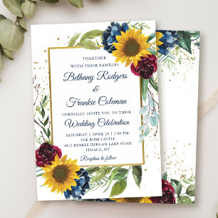 Convite Casamento Dourado de Brilho de Girassol