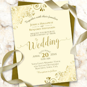 Convite Casamento Dourado de Caligrafia Elegante em Creme