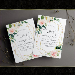 Convite Casamento Dourado de Caligrafia Flores de Blush Cr