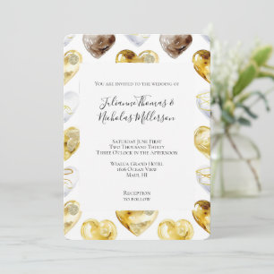 Convite Casamento Dourado de Chocolate com Corações Branco