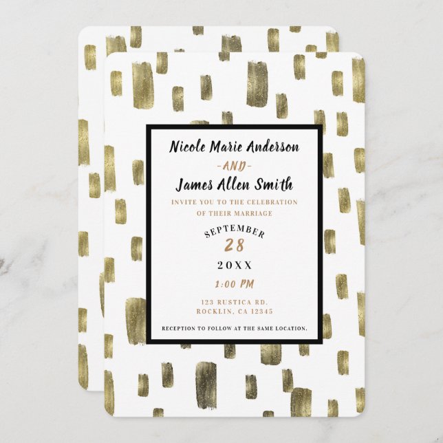 Convite Casamento Dourado de Cobre de Pinta Moderna (Frente/Verso)