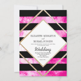 Convite Casamento Dourado de Cobre e Preto Rosa Elegante