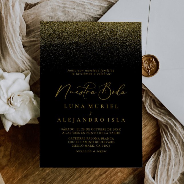 Convite Casamento Dourado de Confetti Boho Nuestra Negra B (Criador carregado)
