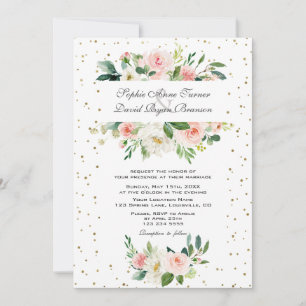Convite Casamento Dourado de Confetti com Creme Rosa Elega