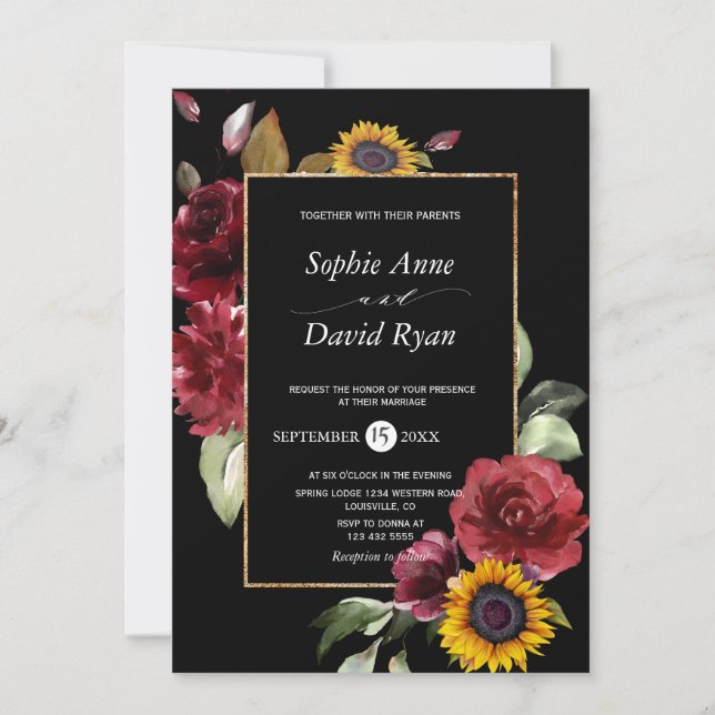 Convite Casamento Dourado de Cores Aquáticas Burgundia Cup (Frente)