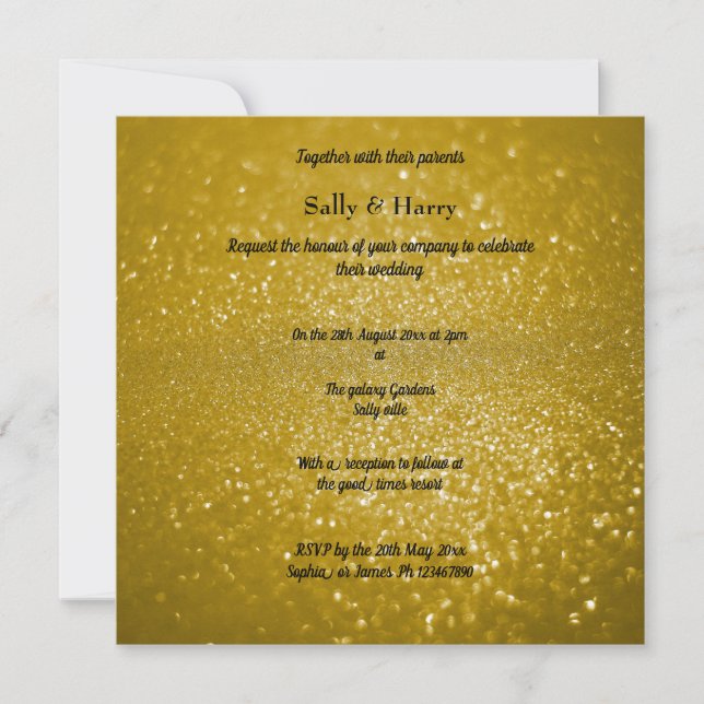 Convite Casamento Dourado de Cristais Modernos Sparkle (Frente)