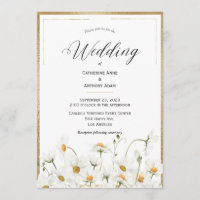 Casamento Dourado de Daisies Floral Watercolor