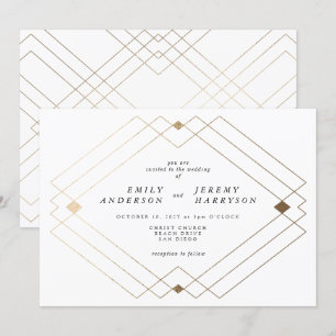 Convite Casamento Dourado de Deco Gatsby Branco Diamond