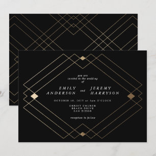 Convite Casamento Dourado de Deco Gatsby Preto Diamante
