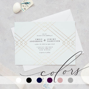 Convite Casamento Dourado de Diamante Branco de Elegance