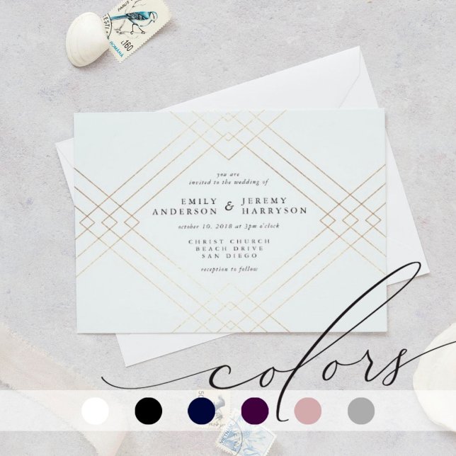 Convite Casamento Dourado de Diamante Branco de Elegância  (Criador carregado)