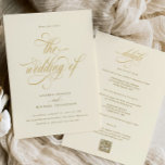 Convite Casamento Dourado de Elegante Tudo em Um Casamento<br><div class="desc">Apresentar um convite que encapsula a essência do refinamento e elegância, nosso convite para o casamento de creme e ouro é um verdadeiro testemunho da estética saborosa. Contra um pano de fundo cremoso, o guião lago em ouro brilhando se entrelinha com o design, criando uma aura de charme luxuoso. Essa...</div>