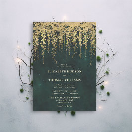 Convite Casamento Dourado de Fada de Floresta Encantada